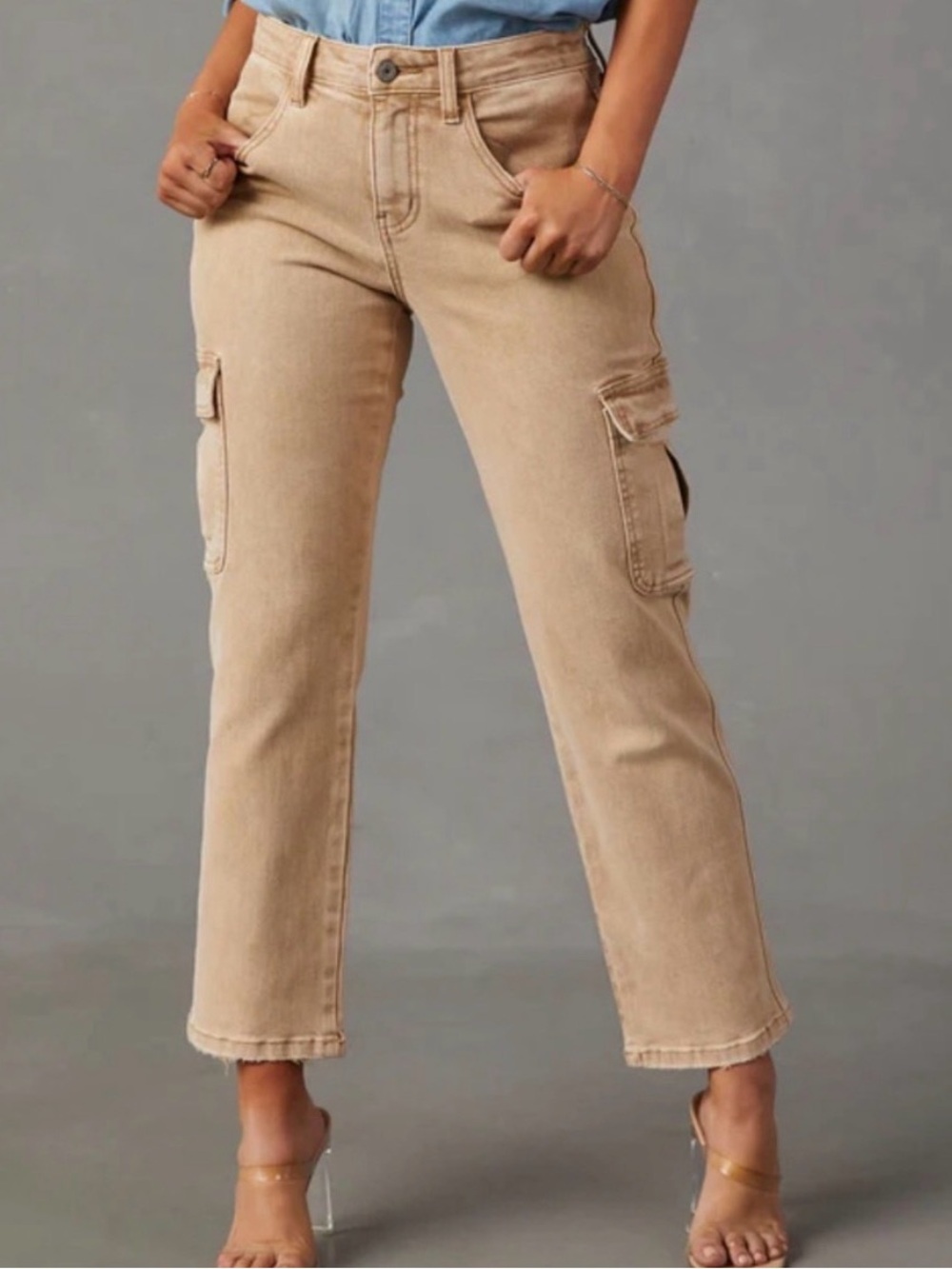 Vervet Stretch Cargo High Rise Jeans - Khaki / 29